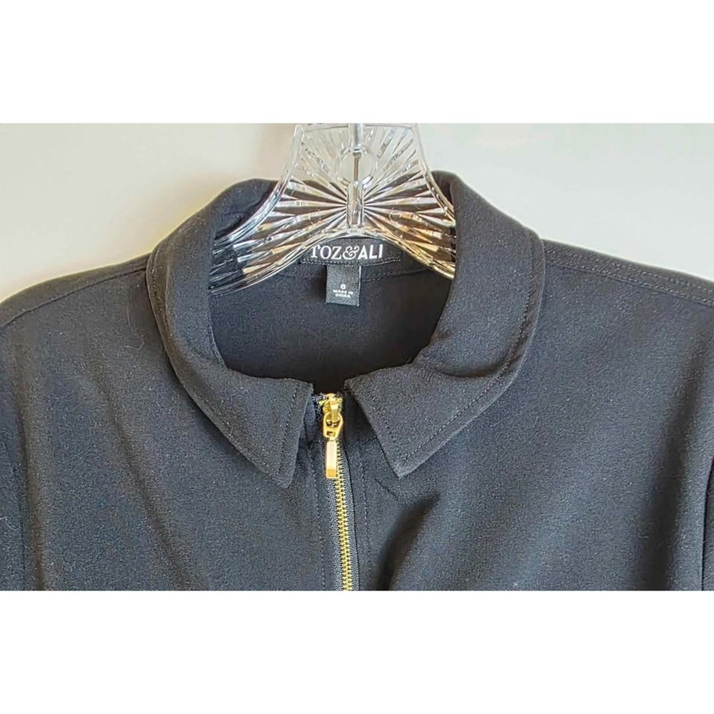Roz & Ali Womens Black Zip Front Utility Belted Midi Dress Size 6 Gold Hardware - Picture 4 of 9
